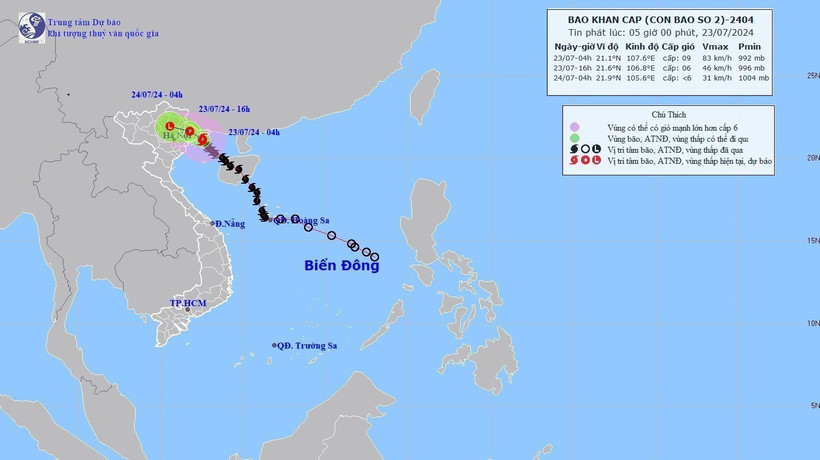 Hướng di chuyển của bão số 2. (Ảnh: TTXVN)