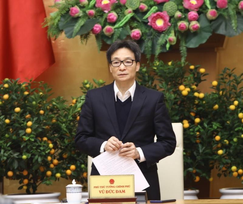 Phó Thủ tướng Vũ Đức Đam, Trưởng Ban Chỉ đạo, chủ trì cuộc họp trực tuyến toàn quốc của Ban Chỉ đạo gia phòng, chống dịch bệnh viêm đường hô hấp do chủng mới của virus Corona (COVID-19). ( Ảnh: Văn Điệp/TTXVN)