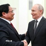 Thủ tướng Phạm Minh Chính hội kiến Tổng thống Nga Vladimir Putin. (Ảnh: Dương Giang/TTXVN)