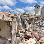 Tòa nhà bị phá hủy sau cuộc không kích của Israel tại Nabatieh, miền Nam Liban. (Ảnh: THX/TTXVN phát)