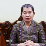 Samdech Kittisangha Bundit Men Sam An trả lời phỏng vấn phóng viên TTXVN về Đại hội XIV của Đảng Cộng sản Việt Nam. (Ảnh: Quang Anh/TTXVN)