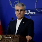 Người phát ngôn Bộ Ngoại giao Iran Esmaeil Baqaei phát biểu tại cuộc họp báo ở Tehran. (Ảnh: IRNA/TTXVN)