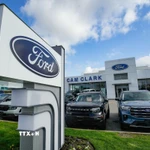 Xe ôtô mới được bày bán tại cửa hàng của Hãng xe Ford (Mỹ) ở Vancouver, British Columbia, Canada. (Ảnh: THX/TTXVN)