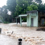 Mưa lớn gây ngập nặng tại xã Hàm Liêm, tỉnh Lâm Đồng. (Ảnh: Hồng Hiếu/TTXVN)