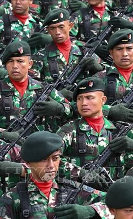Lễ duyệt binh kỷ niệm 78 năm thành lập Quân đội quốc gia Indonesia ở Banda Aceh. (Ảnh tư liệu: AFP/TTXVN)