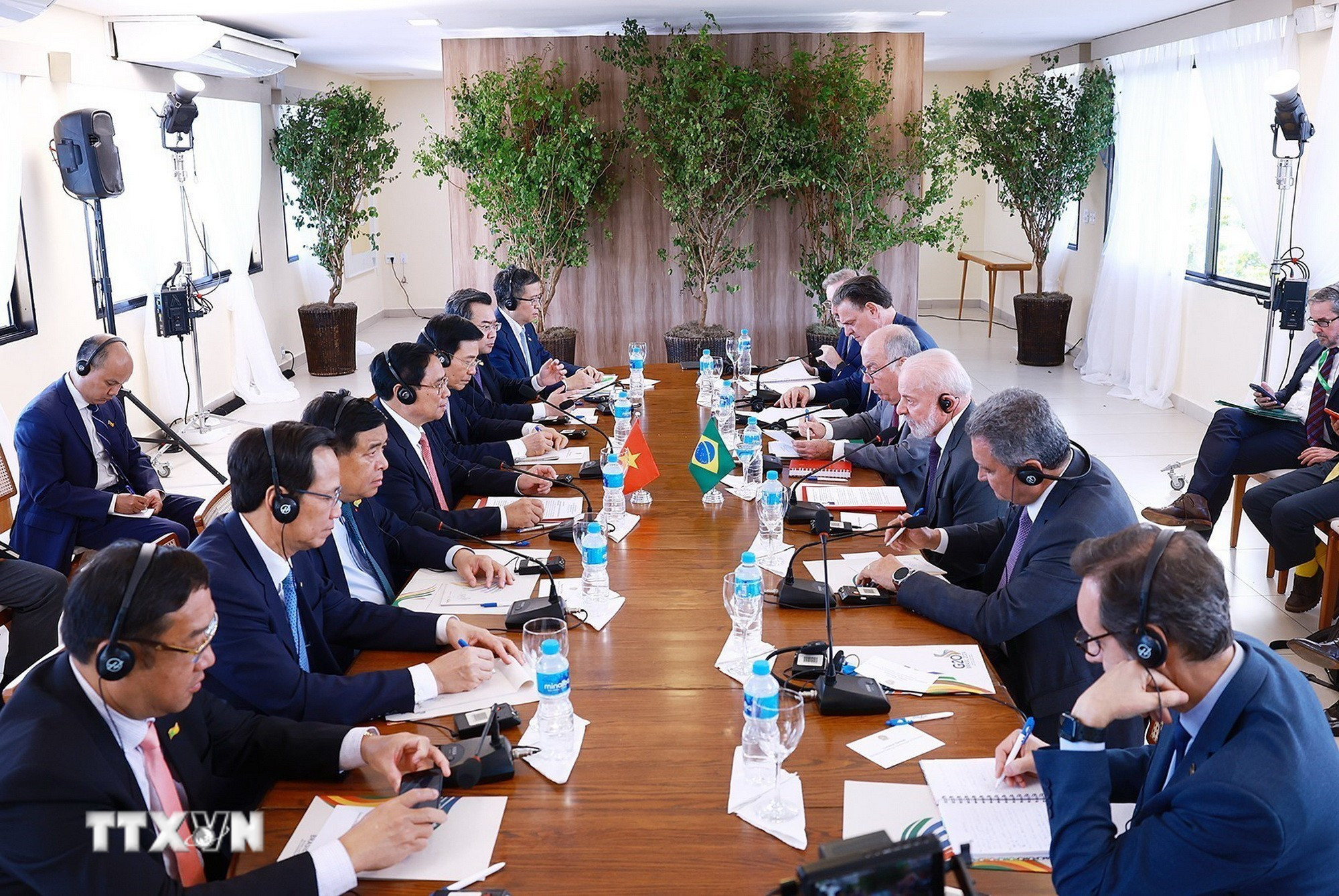 Thủ tướng Phạm Minh Chính hội đàm với Tổng thống Brazil Luiz Inácio Lula da Silva chiều 17/11/2024, giờ địa phương (rạng sáng 18/11, giờ Hà Nội). (Ảnh: Dương Giang/TTXVN)