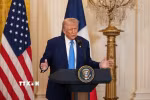 Tổng thống Mỹ Donald Trump phát biểu tại cuộc họp báo ở Nhà Trắng, Washington, D.C. (Ảnh: THX/TTXVN)
