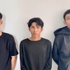 Các đối tượng Võ Minh Khôi, Đặng Văn Kiệt, Trần Tuấn Kiệt (từ trái qua) tại cơ quan công an. (Nguồn: TTXVN) 