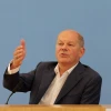 Thủ tướng Đức Olaf Scholz phát biểu trong một cuộc họp báo ở Berlin hồi tháng 7/2024. (Nguồn: THX/TTXVN) 
