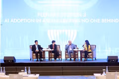 Phiên toàn thể số 3 mang chủ đề "Ứng dụng trí tuệ nhân tạo tại ASEAN: Không để ai bị bỏ lại phía sau." (Ảnh: An Đăng/TTXVN)
