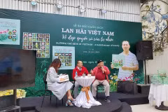 Tác giả Chu Xuân Cảnh (giữa) trong buổi giao lưu ra mắt sách. (Ảnh: Minh Thu/Vietnam+)