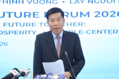 Ủy viên Trung ương Đảng, Phó Bí thư Thường trực Đảng ủy Bộ, Thứ trưởng Ngoại giao Nguyễn Mạnh Cường thông tin về Diễn đàn Tương lai ASEAN 2026. (Ảnh: Thành Long)