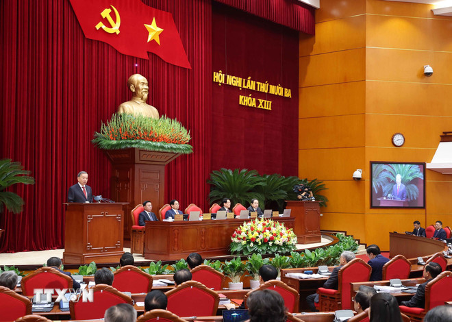 Tổng Bí thư Tô Lâm phát biểu khai mạc Hội nghị lần thứ mười ba, Ban Chấp hành Trung ương Đảng khóa XIII. (Ảnh: Thống Nhất/TTXVN)