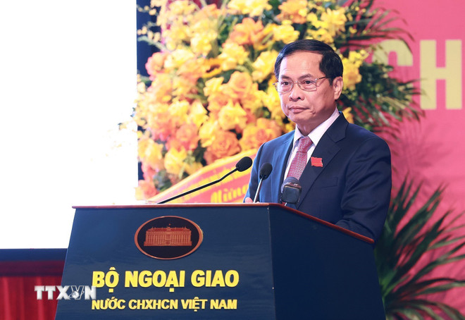Ông Bùi Thanh Sơn, Ủy viên Trung ương Đảng, Phó Thủ tướng Chính phủ, Bí thư Đảng ủy, Bộ trưởng Ngoại giao phát biểu khai mạc. (Ảnh: Dương Giang/TTXVN)
