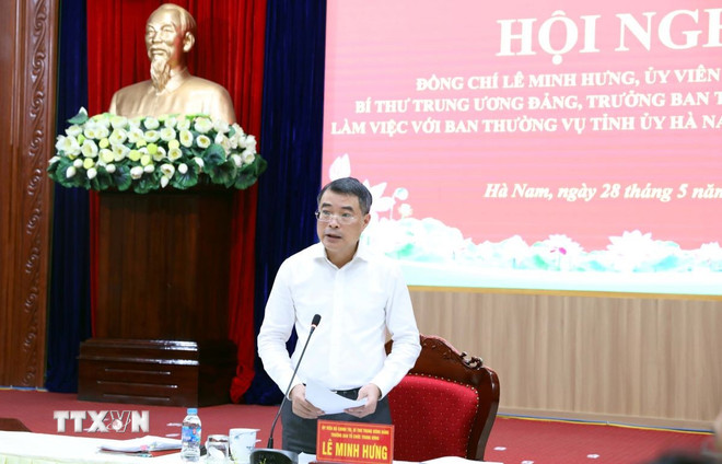 Ông Lê Minh Hưng, Ủy viên Bộ Chính trị, Bí thư Trung ương Đảng, Trưởng Ban Tổ chức Trung ương phát biểu kết luận tại hội nghị. (Ảnh: Đại Nghĩa/TTXVN)