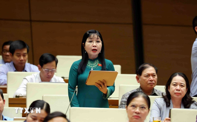 Đại biểu Quốc hội tỉnh An Giang Trần Thị Thanh Hương phát biểu. (Ảnh: Phạm Kiên/TTXVN) ttxvn-quoc-hoi-thao-luan-ve-luat-cong-nghiep-cong-nghe-so-0905-2.jpg