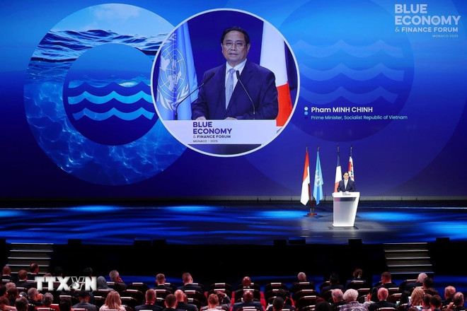 Thủ tướng Phạm Minh Chính: Tăng cường cho 3 lĩnh vực để bảo vệ đại dương Thủ tướng Phạm Minh Chính phát biểu tại Diễn đàn Tài chính và Kinh tế Xanh của Hội nghị Đại dương Liên hợp quốc lần thứ ba (UNOC 3). (Ảnh: Dương Giang/TTXVN)