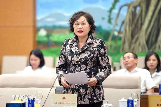 ベトナム国家銀行のグエン・ティ・ホン総裁が演説する。(写真:ドアン・タン/VNA) ttxvn-ubtv-quoc-hoi-cho-y-kien-2209-2.jpg