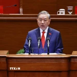 Tổng Bí thư Tô Lâm trình bày Báo cáo của Ban Chấp hành Trung ương Đảng khóa XIII về các văn kiện trình Đại hội XIV của Đảng. (Ảnh: TTXVN)