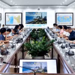 Cuộc họp rà soát công tác phối hợp triển khai xây dựng Trung tâm Báo chí Quốc tế (TTBC) phục vụ Tuần lễ Cấp cao APEC 2027. (Ảnh: TTXVN phát)