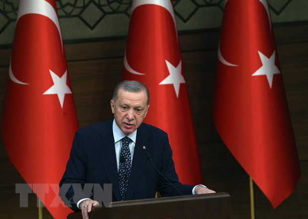 Tổng thống Thổ Nhĩ Kỳ Recep Tayyip Erdogan phát biểu tại thủ đô Ankara. (Ảnh: AFP/TTXVN) Thổ Nhĩ Kỳ: Tổng thống Erdogan khởi động chiến dịch tranh cử ảnh 1