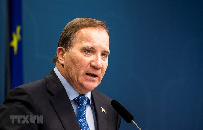 Thủ tướng Thụy Điển Stefan Lofven trong cuộc họp báo tại Stockholm. (Ảnh: AFP/TTXVN) Thủ tướng Thụy Điển Stefan Lofven đã đệ đơn từ chức ảnh 1