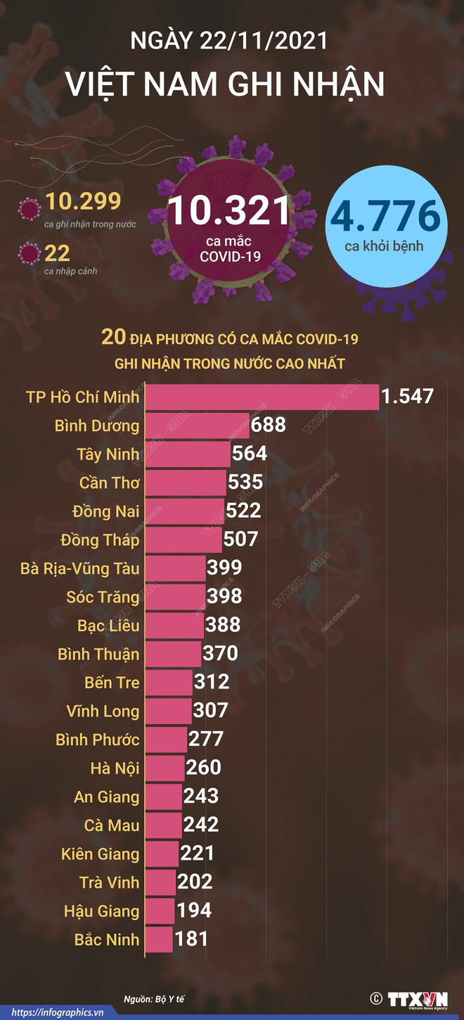 [Infographics] 10.321 ca mắc COVID-19 trong ngày 21/11/2021 ảnh 1