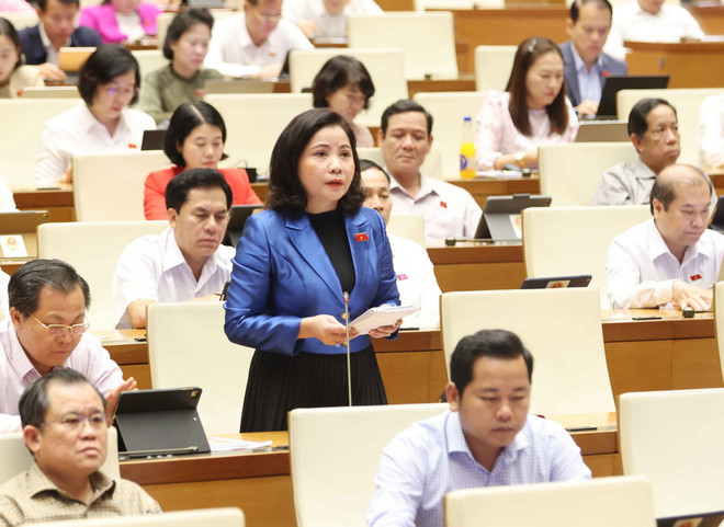 Đại biểu Quốc hội tỉnh Nguyễn Thị Thu Nguyệt Đắk Lắk đặt câu hỏi chất vấn. (Ảnh: Phương Hoa/TTXVN) ttxvn_hop quoc hoi 1.jpg