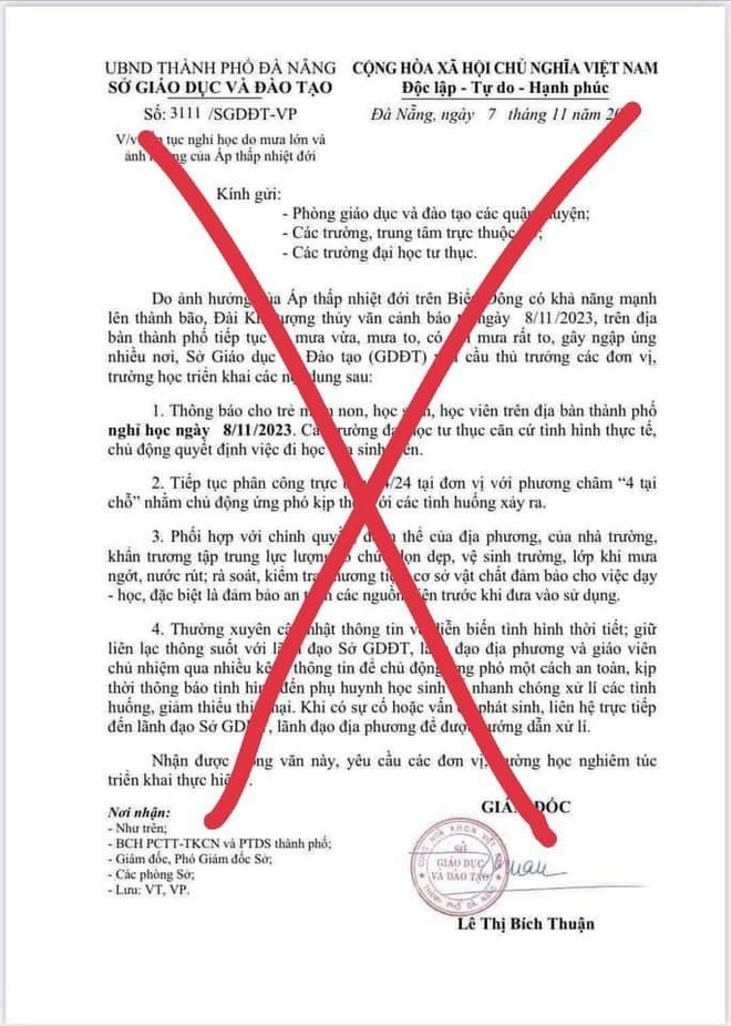 Đà Nẵng: Văn bản 'cho học sinh nghỉ học vì mưa lớn' là giả mạo ảnh 2