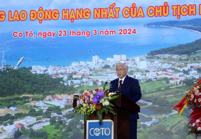Chủ tịch Ủy ban Trung ương Mặt trận Tổ quốc Việt Nam Đỗ Văn Chiến phát biểu tại Lễ kỷ niệm. (Ảnh: Thanh Vân/TTXVN) ttxvn_co to 3.jpg