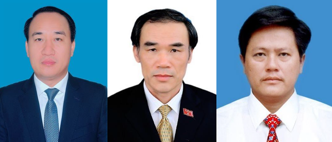 Từ trái qua: Nguyễn Xuân Thanh, Giám đốc Sở Tài nguyên và Môi trường tỉnh Bắc Ninh; Nguyễn Văn Hải, nguyên Giám đốc Sở Tài chính Bắc Ninh; Mầu Quang Thắng, Phó Ban Quản lý các khu công nghiệp tỉnh Bắc Ninh. (Ảnh: TTXVN phát) Bắc Ninh: Khởi tố, bắt tạm giam nguyên Chủ tịch UBND thị xã Từ Sơn ảnh 2