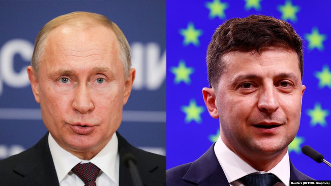 Tổng thống Nga Vladimir Putin (trái) và Tổng thống Ukraine Volodymyr Zelenskiy. (Nguồn: Reuters) Pháp đăng cai hội nghị thượng đỉnh về tình hình tại miền Đông Ukraine ảnh 1