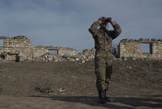 Binh sỹ Armenia ở Nagorno-Karabakh. (Nguồn: Reuters) Armenia kêu gọi sớm triển khai phái bộ LHQ tới Nagorno-Karabakh ảnh 1
