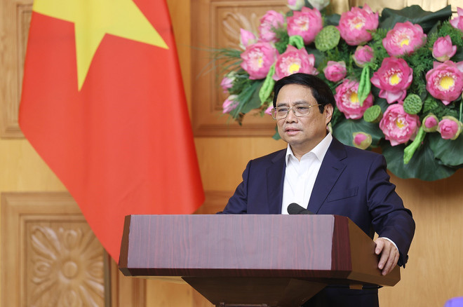 Thủ tướng Phạm Minh Chính phát biểu tại buổi gặp. (Ảnh: Dương Giang/TTXVN) Thủ tướng: Nhà nước khuyến khích các doanh nghiệp làm giàu chính đáng ảnh 2