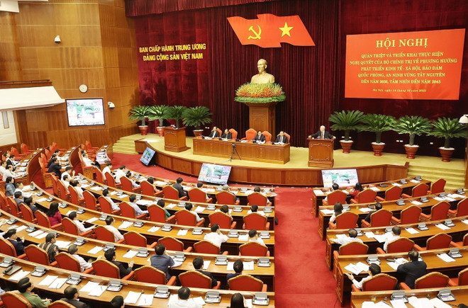 Tổng Bí thư Nguyễn Phú Trọng phát biểu tại Hội nghị triển khai Nghị quyết của Bộ Chính trị về phát triển vùng Tây Nguyên. (Ảnh: Trí Dũng/TTXVN) 'Kích hoạt' tiềm năng vùng Tây Nguyên, phát triển kinh tế xanh ảnh 1