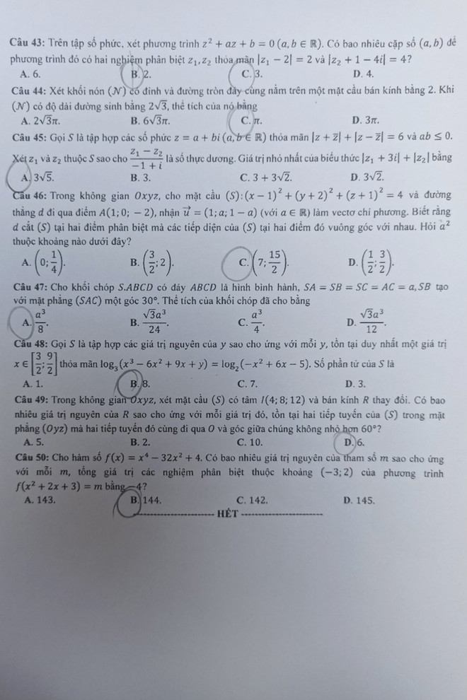 Đề thi chính thức môn Toán Kỳ thi Tốt nghiệp Trung học phổ thông ảnh 6