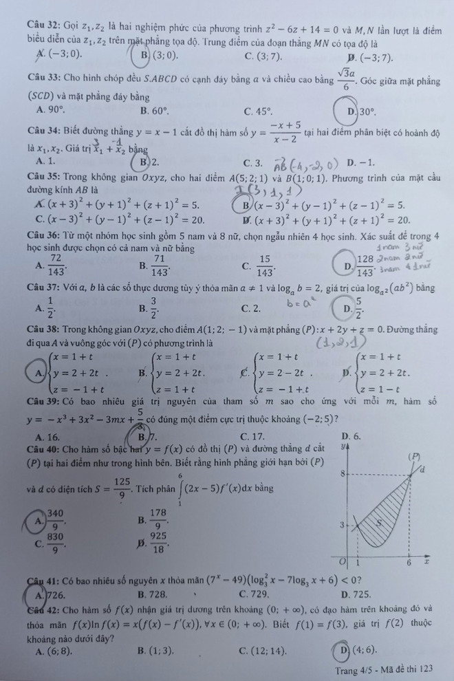 Đề thi chính thức môn Toán Kỳ thi Tốt nghiệp Trung học phổ thông ảnh 5