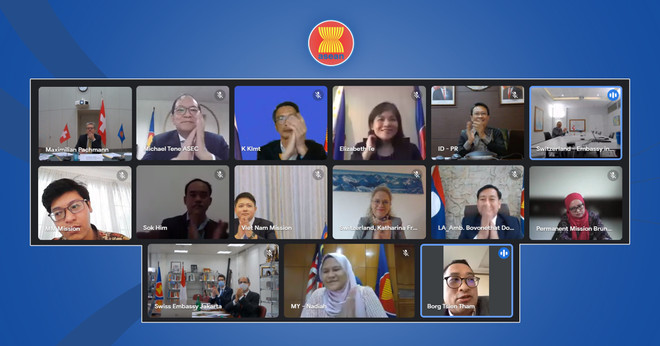 Cuộc họp lần thứ 7 Ủy ban hợp tác chung theo lĩnh vực Hiệp hội các quốc gia Đông Nam Á (ASEAN)-Thụy Sĩ được tổ chức theo hình thức trực tuyến.(Nguồn: ASEAN) ASEAN và Thụy Sĩ tăng cường quan hệ hợp tác song phương ảnh 1