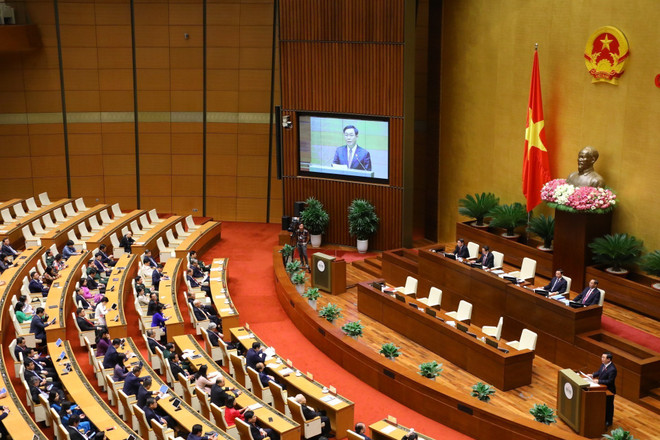 Chủ tịch Quốc hội Vương Đình Huệ phát biểu bế mạc kỳ họp. (Ảnh: Văn Điệp/TTXVN) Toàn văn phát biểu của Chủ tịch Quốc hội bế mạc Kỳ họp thứ 3 ảnh 3