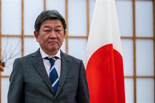 Ngoại trưởng Nhật Bản Toshimitsu Motegi tại một cuộc họp ở Tokyo. (Ảnh: AFP/TTXVN) Anh và Nhật Bản tăng cường hợp tác tại khu vực Ấn Độ Dương ảnh 1