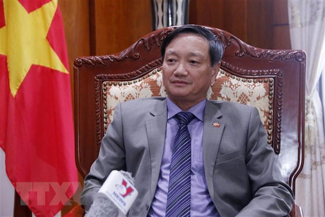 Đại sứ Việt Nam tại Lào Nguyễn Bá Hùng. (Ảnh: Bá Thành/TTXVN) Tạo động lực mạnh mẽ tăng cường quan hệ giữa Việt Nam và Lào ảnh 1