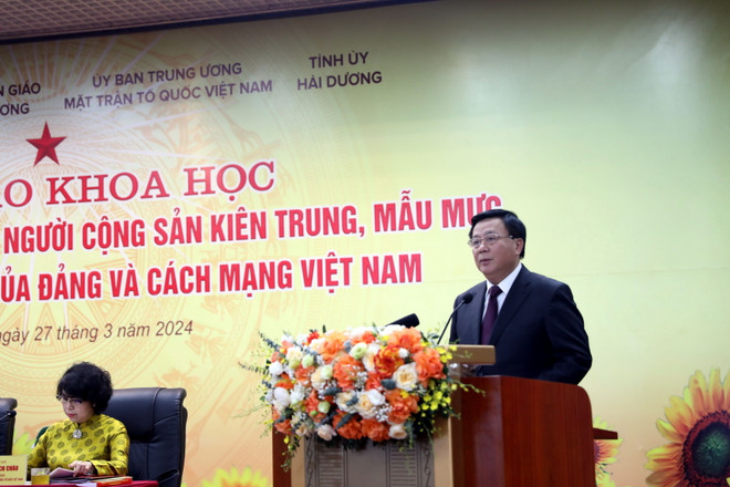 Giáo sư, tiến sỹ Nguyễn Xuân Thắng, Ủy viên Bộ Chính trị, Giám đốc Học viện Chính trị Quốc gia Hồ Chí Minh, Chủ tịch Hội đồng Lý luận Trung ương phát biểu. (Ảnh: Mạnh Tú/TTXVN) ttxvn_hoi thao khoa hoc.jpg