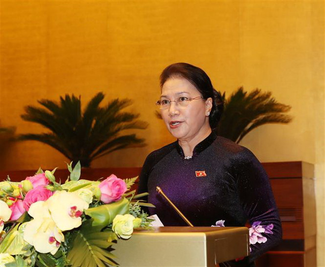 Chủ tịch Quốc hội Nguyễn Thị Kim Ngân phát biểu bế mạc. (Ảnh: TTXVN) Triển khai thực hiện các luật, nghị quyết đã được Quốc hội thông qua ảnh 2