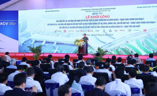 Dự án Cảng Hàng không Quốc tế Long Thành có tổng mức đầu tư khái toán khoảng 336.630 tỷ đồng. Trong đó công trình nhà ga hành khách (gói thầu 5.10) có giá trị hơn 35.000 tỷ đồng. (Ảnh: Dương Giang/TTXVN) Thủ tướng dự khởi công xây dựng Nhà ga Hành khách Sân bay Long Thành ảnh 3