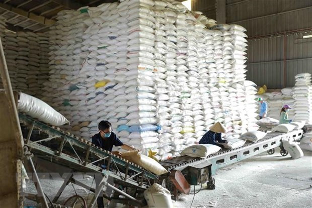 Dây chuyền chế biến, đóng gói gạo thành phẩm tại nhà máy chế biến lương thực Long An (thuộc Tổng công ty Lương thực miền Nam - Vinafood 2). (Ảnh: Vũ Sinh/TTXVN) Giá gạo Việt Nam tăng lên mức cao nhất kể từ cuối tháng 4/2023 ảnh 1