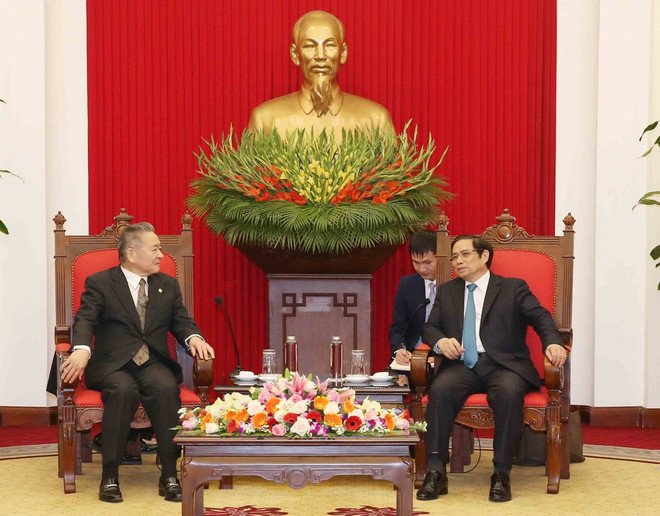 Trưởng Ban Tổ chức Trung ương Phạm Minh Chính tiếp ông Ogata Yasou, Phó Chủ tịch, Trưởng Ban Quốc tế Đảng Cộng sản Nhật Bản. (Ảnh: Phương Hoa/TTXVN) Làm phong phú hơn nữa quan hệ Đối tác chiến lược sâu rộng Việt-Nhật ảnh 1