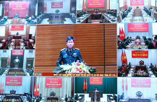 Quang cảnh hội nghị trực tuyến. (Ảnh: Trọng Đức/TTXVN) Nâng cao hiệu quả công tác đảng, công tác chính trị trong toàn quân ảnh 2