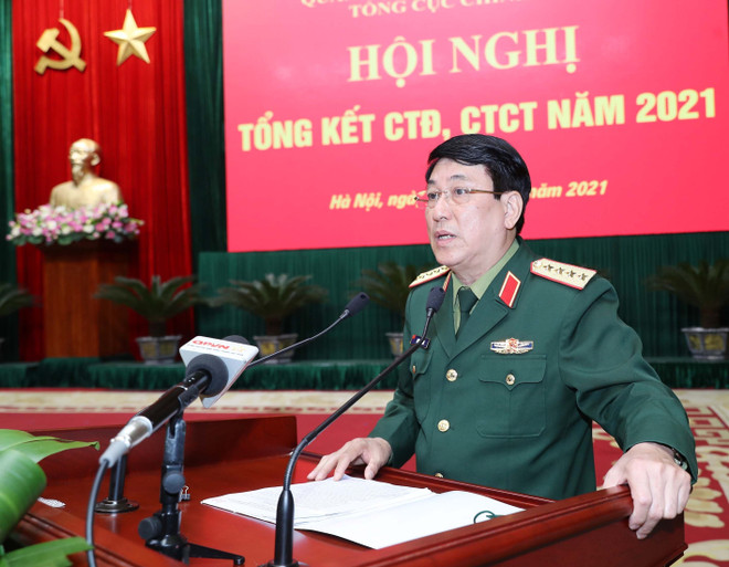 Đại tướng Lương Cường, Ủy viên Bộ Chính trị, Chủ nhiệm Tổng cục Chính trị Quân đội nhân dân Việt Nam phát biểu tại hội nghị. (Ảnh: Trọng Đức/TTXVN) Nâng cao hiệu quả công tác đảng, công tác chính trị trong toàn quân ảnh 1