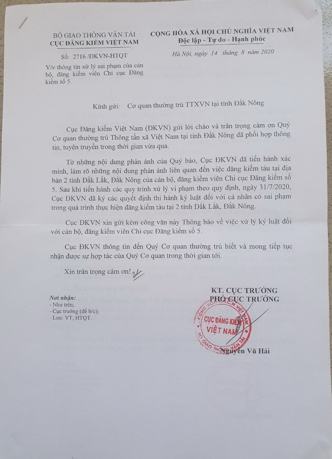 Đăng kiểm tàu cũ ở Đắk Lắk, Đắk Nông: Kỷ luật 5 cán bộ, đăng kiểm viên ảnh 2