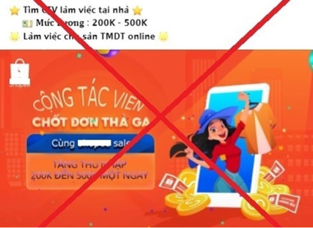 Quảng cáo lừa tuyển cộng tác viên trên Facebook. (Nguồn: Công an thành phố Hà Nội) cong tac vien online.png
